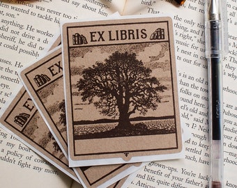 Oak Tree Bookplate Set - Personalized Masculine Book Plate Stickers - Ex Libris - Customized Book Label - Bookish Gift for Husband