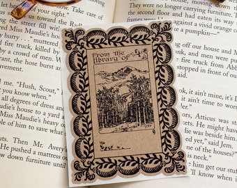 Mountain Forest Bookplate Set - Personalized Book Plates - Bookish Gift for Husband - Customized Book Labels