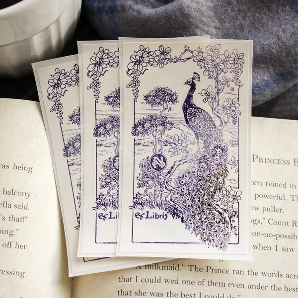 Peacock Book Plate Set - Personalized Bookplate Stickers - Ex Libris - Customized Book Labels - Bookish Gift for Wife