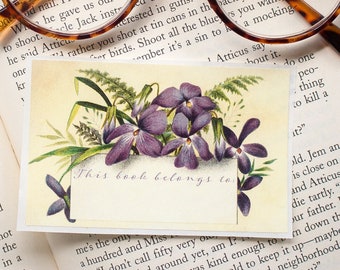 Violet Bookplate Set - Personalized Floral Book Plates - Ex Libris - Customized Bookplate Stickers - Book Labels - Bookish Gift for Mom