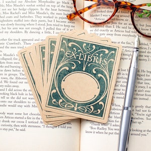 Art Deco Vines Book Plate Stickers: Personalized Ex Libris Labels
