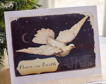 Celestial Christmas card - Peace on Earth Dove Christmas cards - starry night holiday greetings
