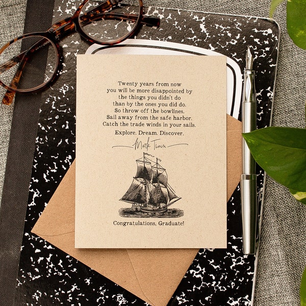 Graduation Card - Mark Twain Quote - Congratulations Greeting Card for the Graduate - Graduation Gift Card