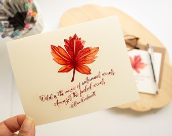 Thanksgiving card - fall  foliage note cards - Autumn greeting card set - Wordsworth quote