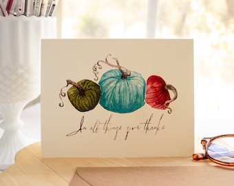 Thanksgiving card - fall  pumpkin note cards - Autumn greeting card set - Thanksgiving host gift - watercolor notecards - give thanks