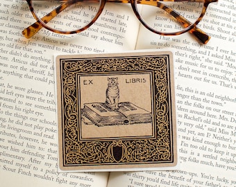 Cat Bookplate Stickers: Personalized Ex Libris Book Labels