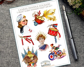 Vintage Patriotic Sticker Sheet: Americana Ephemera, Water Resistant Vinyl