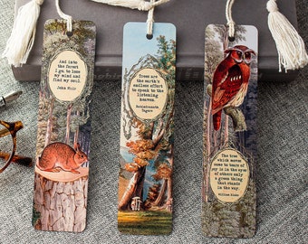 Woodland Literary Quote Bookmark Set , Metal Bookmark ,  Bookish Gift ,  Book Club Gift , Set of 3 Handmade Book Marks , Book Accessories