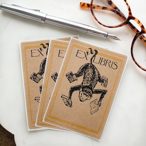 Personalized Monkey Bookplate Stickers: Ex Libris Labels