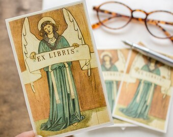 Angel Bookplate Set - Personalized Book Plate Stickers - Customized Book Labels - Bookish Gift for Grandfather - Ex Libris