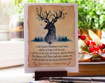 Christmas Cards Boxed Set , Charles Dickens Literary Quote , A Christmas Carol , Deer Greeting , 8 Cards and Envelopes , Bookish  Christmas