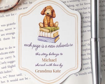 Personalized Puppy Bookplate Stickers, Storybook Custom Ex Libris Labels