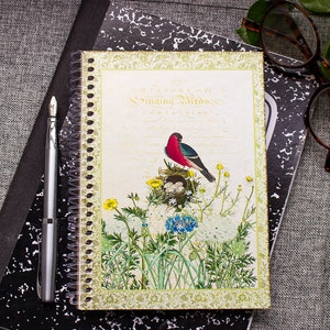 Spiral Notebook Song Bird Notebook Dot Grid Notebook Gift for Bird Watchers Wildflowers Notebook Floral Lined Notebook image 1