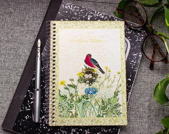 Spiral Notebook - Song Bird Notebook - Dot Grid Notebook - Gift for Bird Watchers -Wildflowers Notebook - Floral Lined Notebook