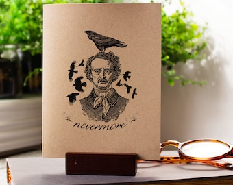 Edgar Allan Poe Halloween Card: Vintage Raven Nevermore