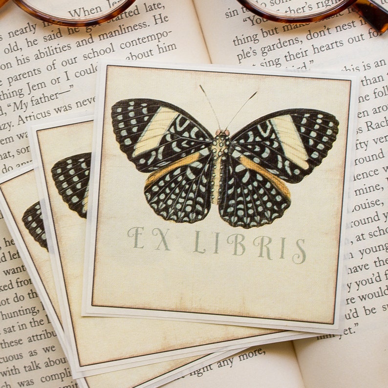 Butterfly Bookplate Set Personalized Book Plate Stickers Ex Libris Customized Book Labels Bookish Gift for Wife image 1