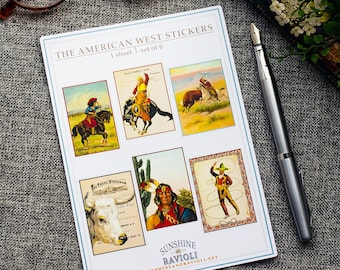 Cowboy Sticker Sheet, Vintage Western Vinyl  Decals for Laptops, Journals, Water Bottles