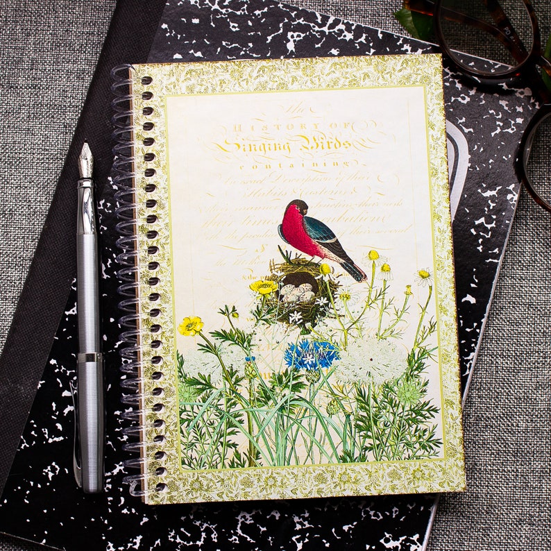 Spiral Notebook Song Bird Notebook Dot Grid Notebook Gift for Bird Watchers Wildflowers Notebook Floral Lined Notebook image 2