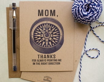 Mother's Day Card - Thanks Mom card - Outdoorsy Mom Compass Mothers Day Card - gifts for mom