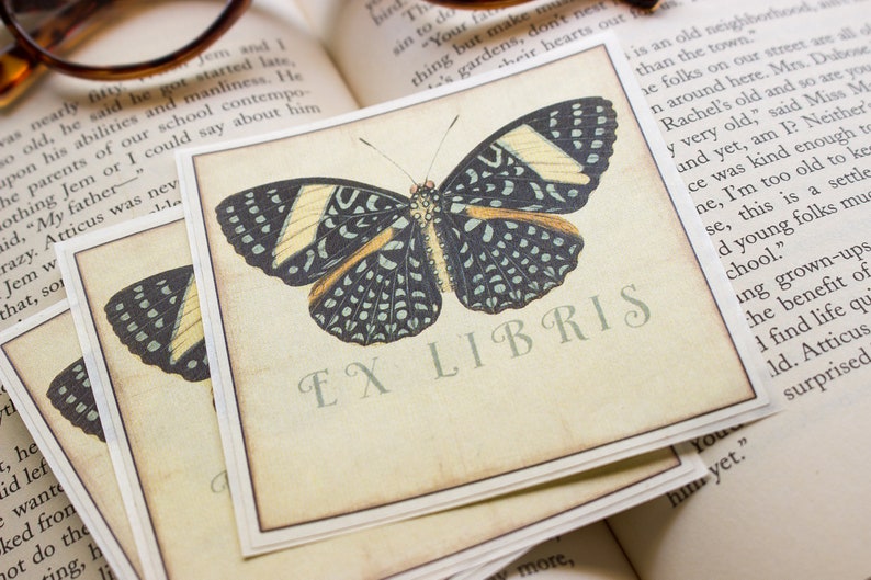 Butterfly Bookplate Set Personalized Book Plate Stickers Ex Libris Customized Book Labels Bookish Gift for Wife image 5