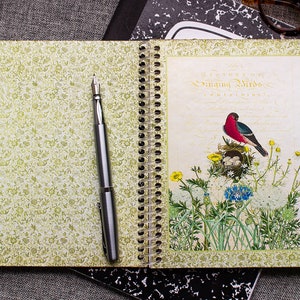 Spiral Notebook Song Bird Notebook Dot Grid Notebook Gift for Bird Watchers Wildflowers Notebook Floral Lined Notebook image 3