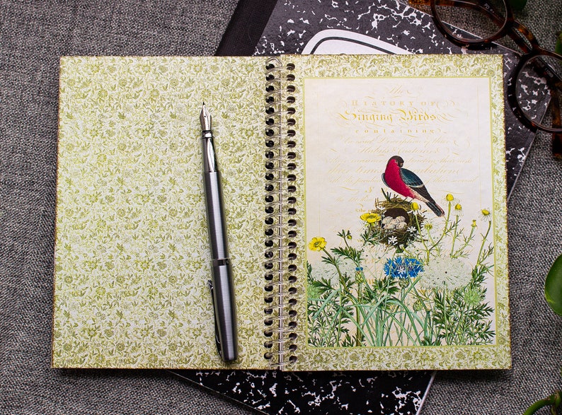 Spiral Notebook Song Bird Notebook Dot Grid Notebook Gift for Bird Watchers Wildflowers Notebook Floral Lined Notebook image 3