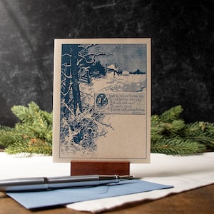 Christmas Cards Boxed Set, Longfellow Quote, Bookish Holiday Card, Woodland Christmas Greeting, Wraparound Address Labels, 8 Cards Envelopes