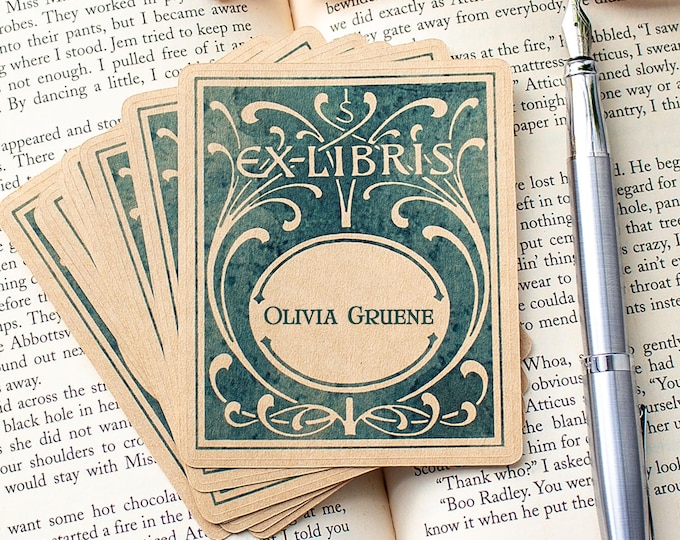 Personalized Art Nouveau Bookplate Stickers, Ex Libris Book Labels,  Custom Reader Gift