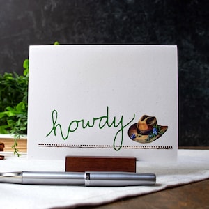 Cowboy Hat Note cards - Howdy greeting card - Rustic hello notecard set - Western cowboy stationery