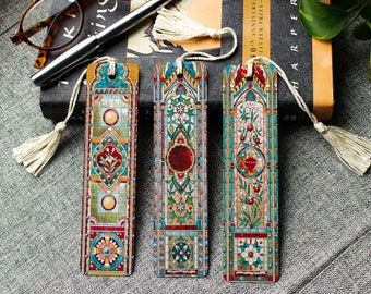 Stained Glass Bookmark Set: Metal Bookmarks with Tassels