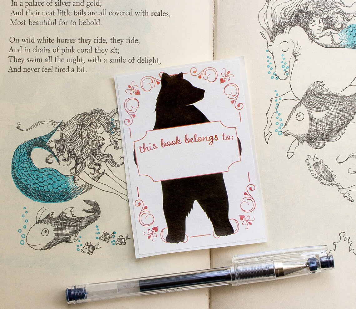 Kids Bookplates Bear Book Plates Bookplate Stickers Etsy