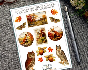 Autumn Woodland Animal Sticker Sheet: Vintage Fall Ephemera