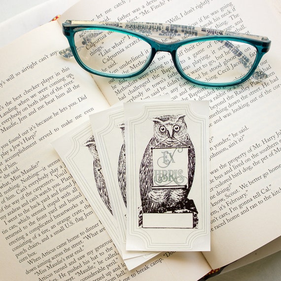 Owl Wise Bird Ex libris Book Stamp Personalized, Handmade Gifts in
