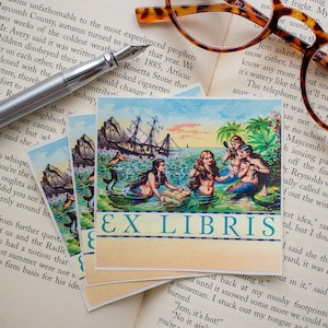 Mermaid Bookplate Set - Personalized Book Plate Stickers  - Ex Libris - Customized Book Labels - Bookish Gift for Best Friend