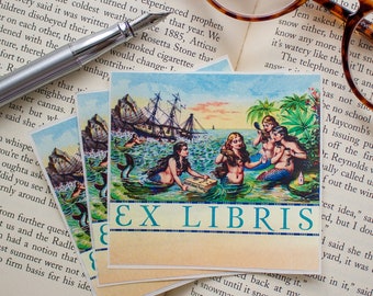 Mermaid Bookplate Set - Personalized Book Plate Stickers  - Ex Libris - Customized Book Labels - Bookish Gift for Best Friend