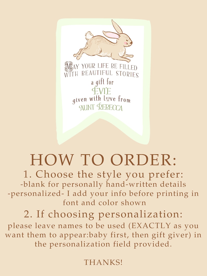 Baby Shower Bookplate Set Gender Neutral Bunny Book Plate in Green Personalized Rabbit Bookplate Stickers Customized Book Labels image 4