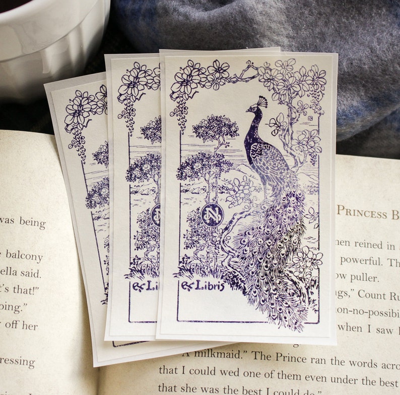 Peacock Book Plate Set Personalized Bookplate Stickers Ex Libris Customized Book Labels Bookish Gift for Wife image 1