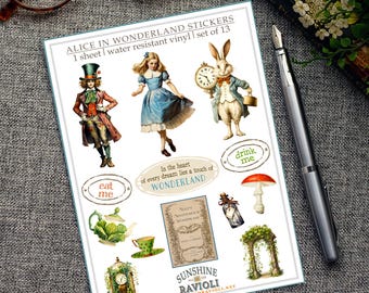 Alice in Wonderland Sticker Sheet: Vintage Storybook Water-Resistant Vinyl