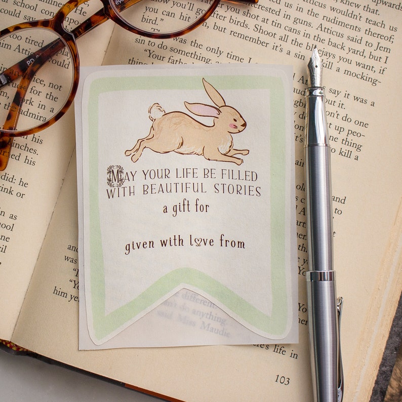 Baby Shower Bookplate Set Gender Neutral Bunny Book Plate in Green Personalized Rabbit Bookplate Stickers Customized Book Labels image 8