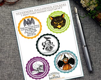 Nevermore Halloween Sticker Sheet: Gothic Edgar Allan Poe Art
