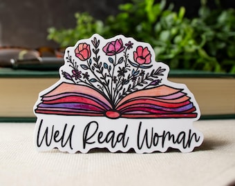Bookish Vinyl Sticker, Well Read Woman, Feminist Literary Decal