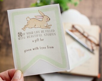 Baby Shower Bookplate Set - Gender Neutral Bunny Book Plate in Green - Personalized Rabbit Bookplate Stickers - Customized Book Labels