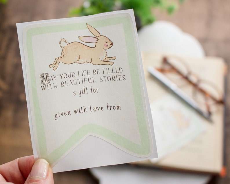 Baby Shower Bookplate Set Gender Neutral Bunny Book Plate in Green Personalized Rabbit Bookplate Stickers Customized Book Labels image 1