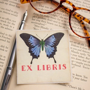 Butterfly Bookplate Stickers: Personalized Ex Libris Labels