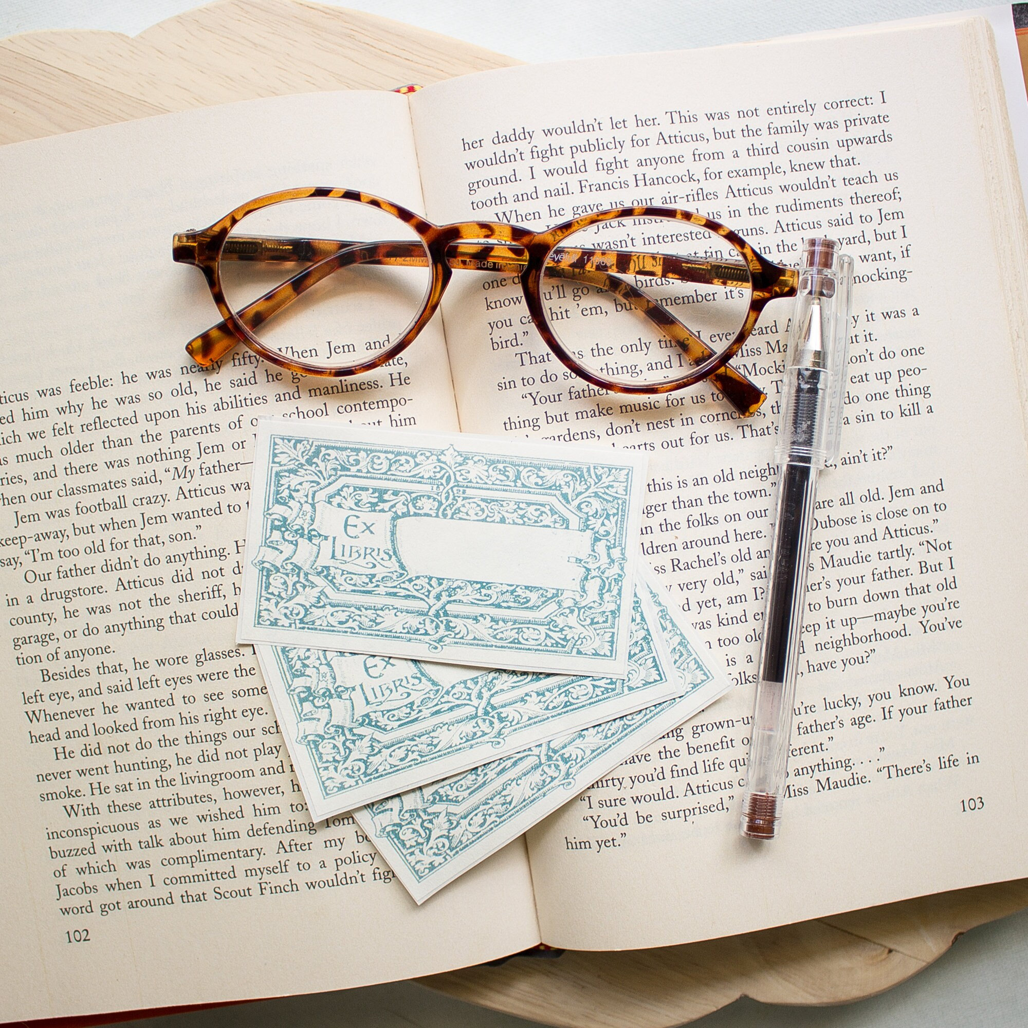 Teal Scroll Bookplate Stickers: Personalized Ex Libris Set