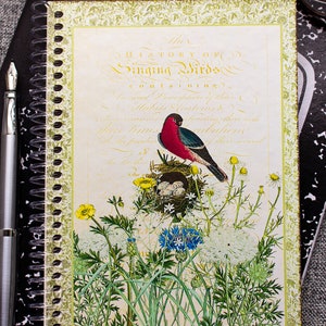 Spiral Notebook Song Bird Notebook Dot Grid Notebook Gift for Bird Watchers Wildflowers Notebook Floral Lined Notebook image 6