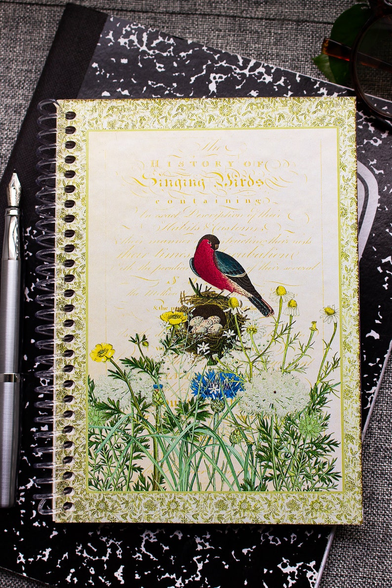 Spiral Notebook Song Bird Notebook Dot Grid Notebook Gift for Bird Watchers Wildflowers Notebook Floral Lined Notebook image 6