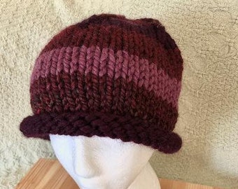 Rolled Brim Striped Rag Hat