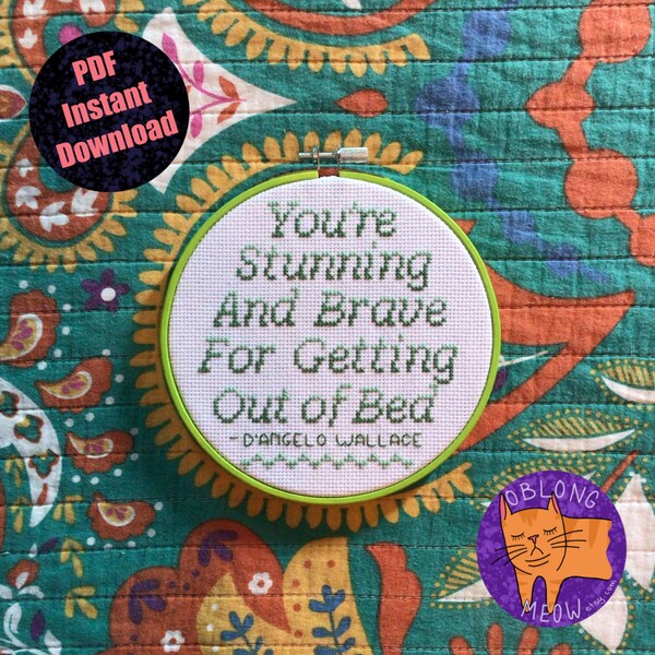 Stunning and Brave | Cross Stitch PDF Pattern | D’Angelo Wallace quote