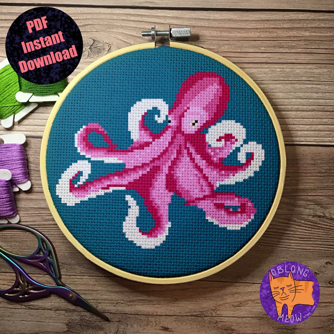 Pink Octopus Cross Stitch Pattern PDF Digital Download Etsy
